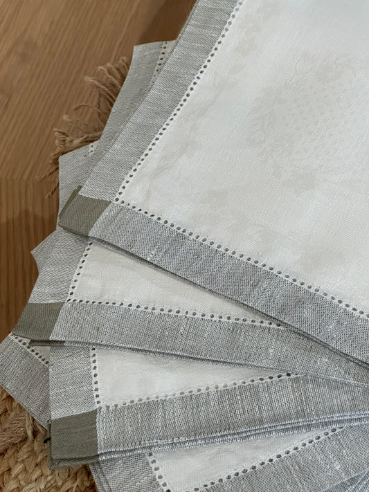 GUARDANAPO LINHO BLANCO CON BORDE GRIS