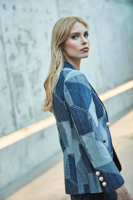 BLAZER DENIM PATCHWORK BLOSSOM