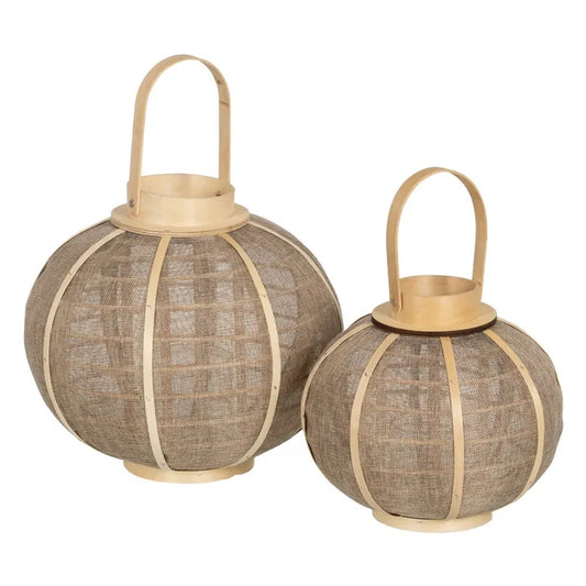 FAROL PORTAVELAS NATURAL YUTE DECORACIÓN PEQUEÑO