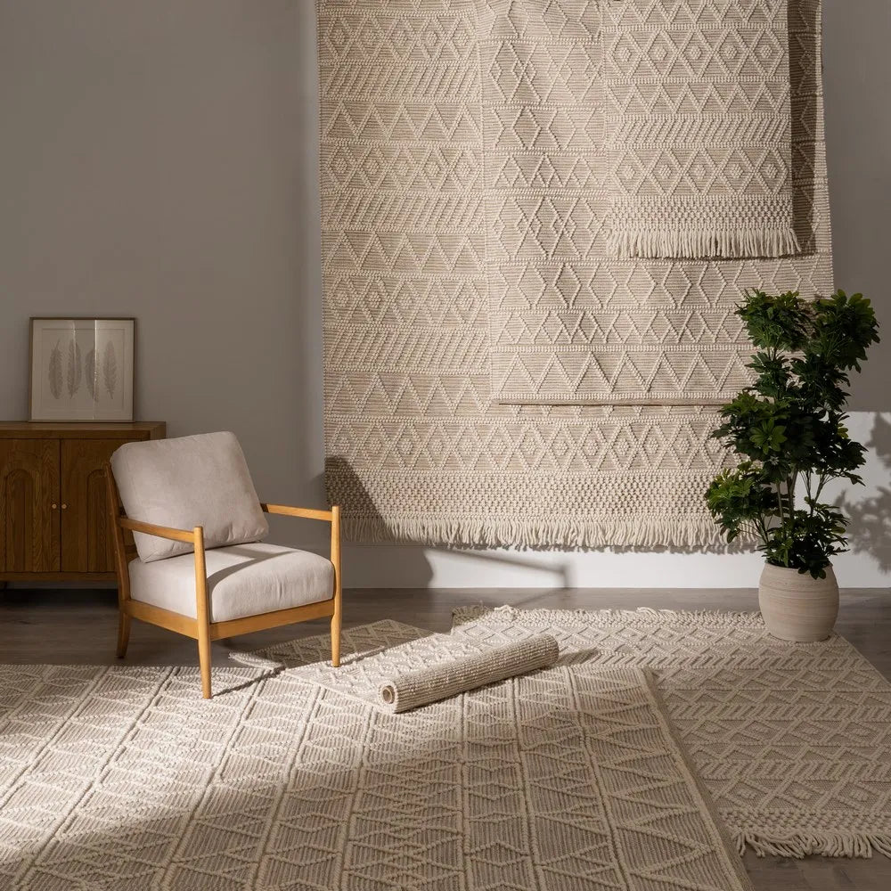 ALFOMBRA CREMA TEJIDO DECORACIÓN GRANDE