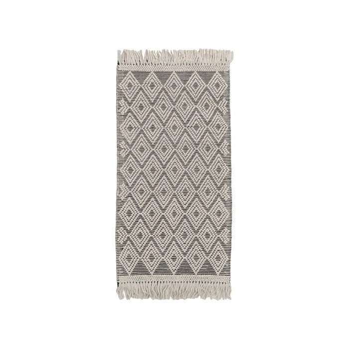 ALFOMBRA BLANCO-NEGRO TEJIDO DECORACIÓN PEQUEÑA