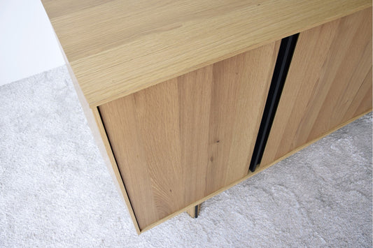 SIDEBOARD. NATURAL OAK AND BLACK METAL