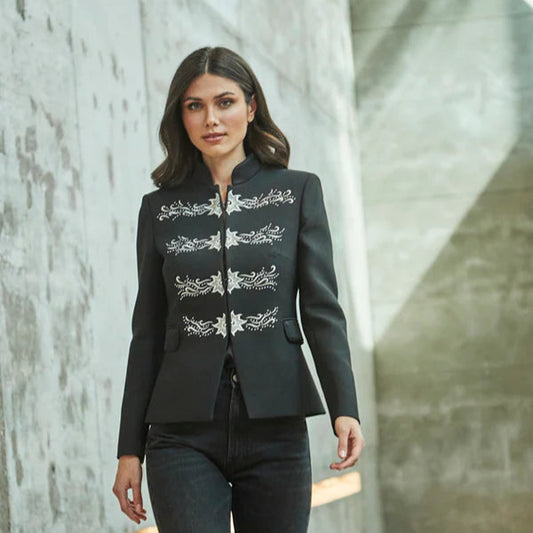 BLAZER NEGRO BORDADO PLATA FIORELLA