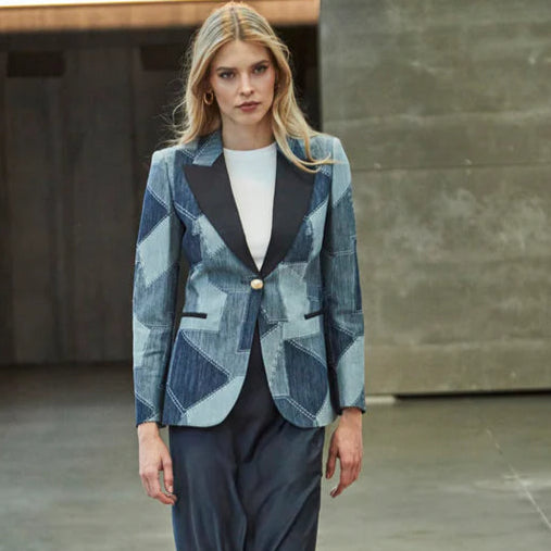 BLAZER DENIM PATCHWORK BLOSSOM
