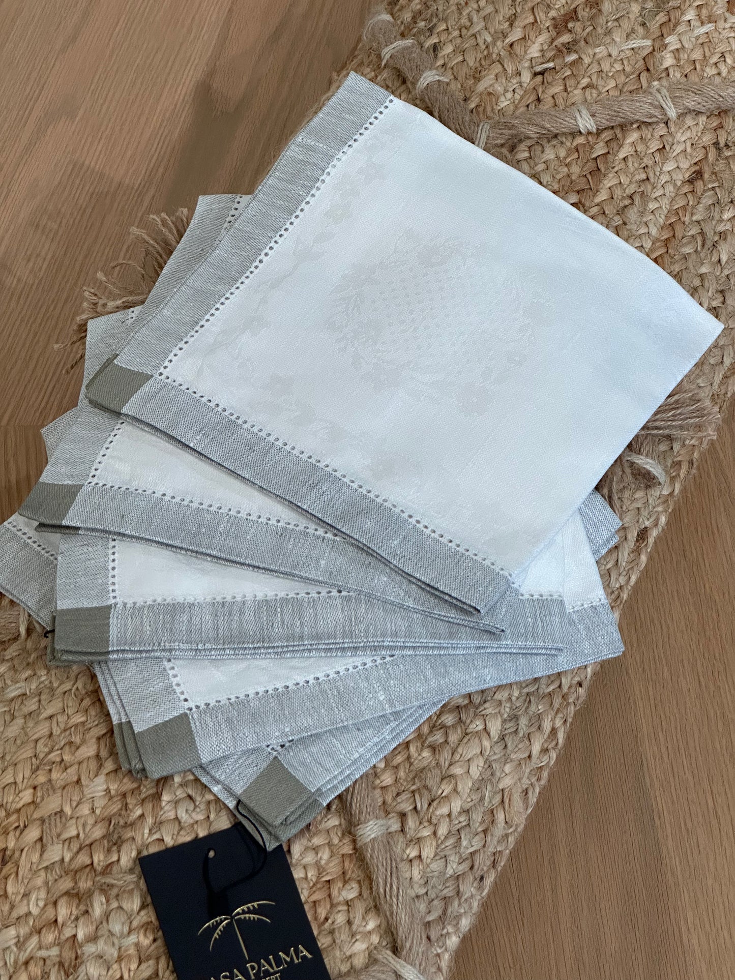 GUARDANAPO LINHO BLANCO CON BORDE GRIS