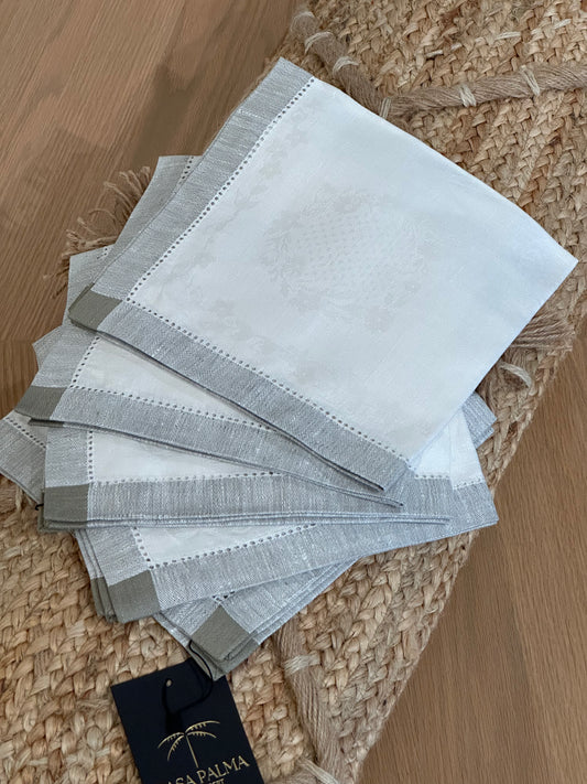 GUARDANAPO LINHO BLANCO CON BORDE GRIS