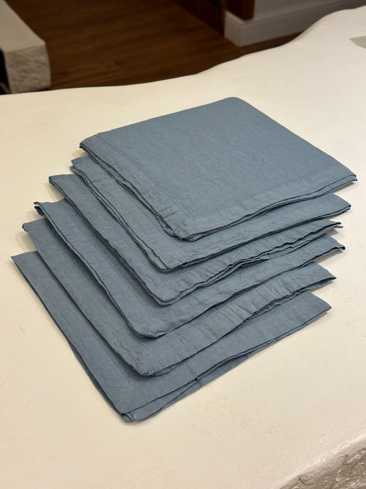 SERVILLETAS CANNES LINO AZUL INGLES 50x50