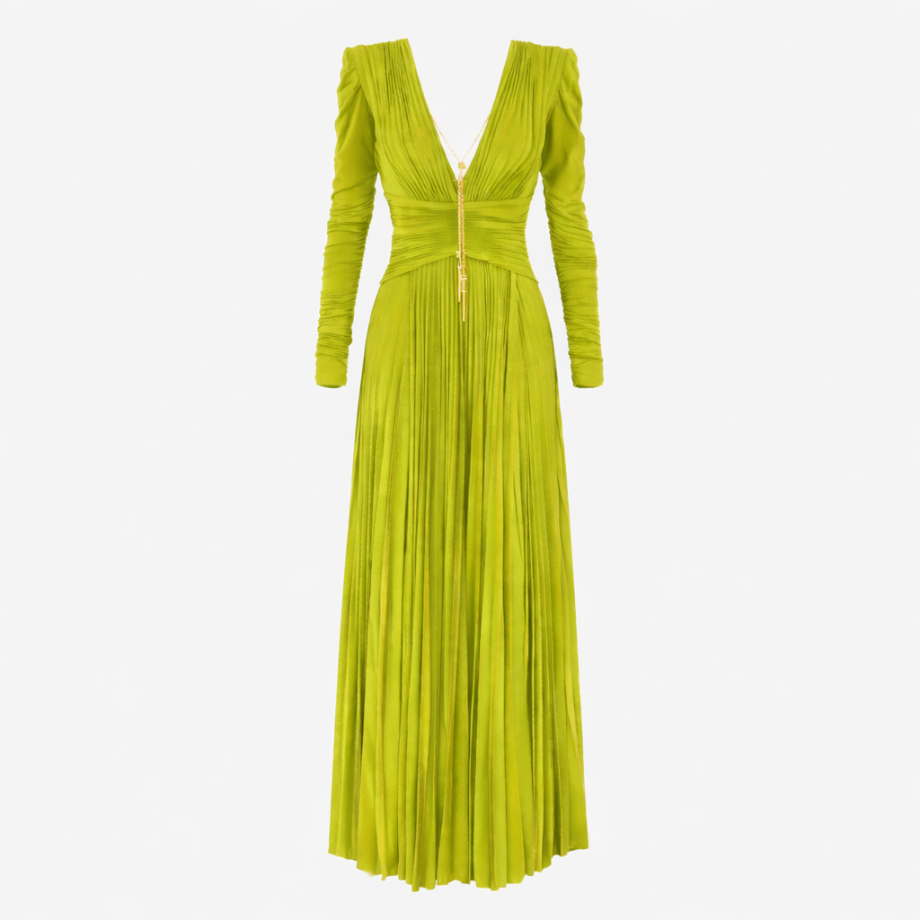 Vestido verde iguana con collar Red Carpet