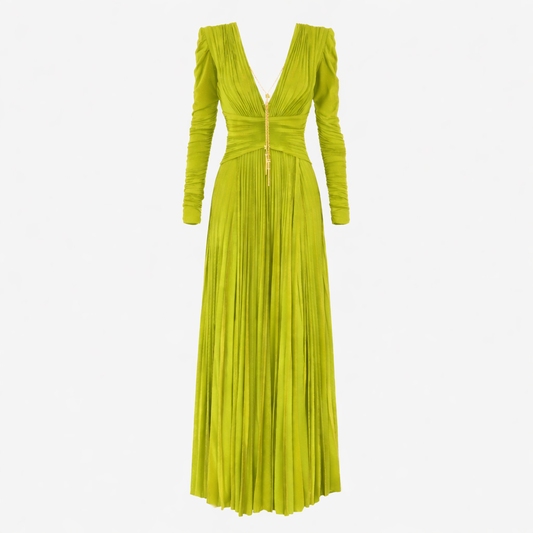 Vestido verde iguana con collar Red Carpet