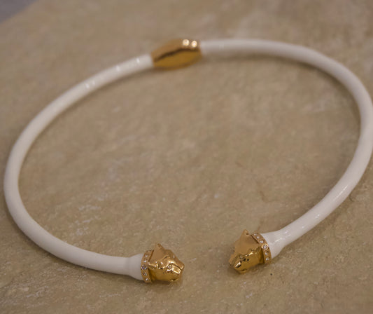 Collar Pantera Pequeña Cabeza Rígida Oro Cuerpo Blanco