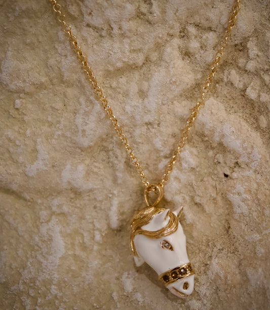 Colgante Caballo Esmalte Blanco