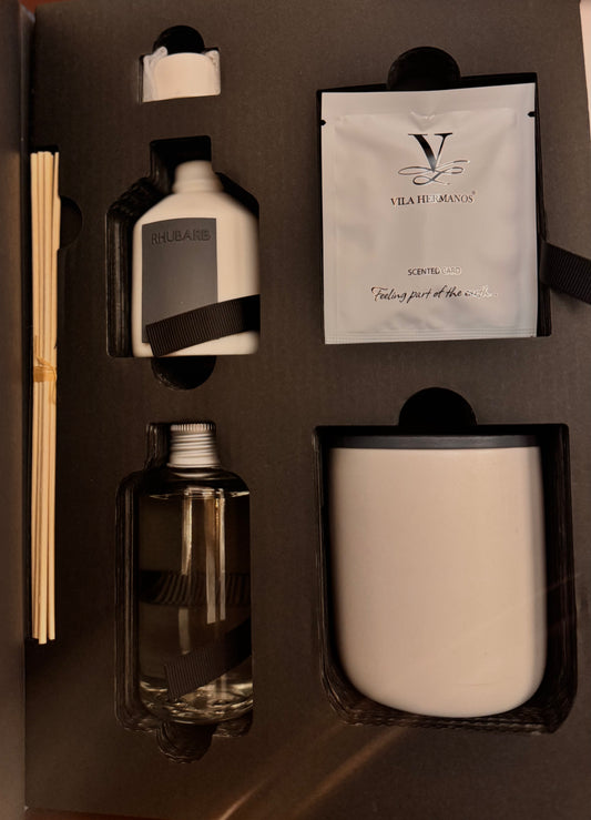 SET DE REGALO VELA  AZUL GRIS RHUBAR