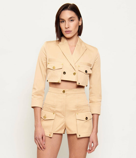 WOMEN'S JACKET CROP CAMEL