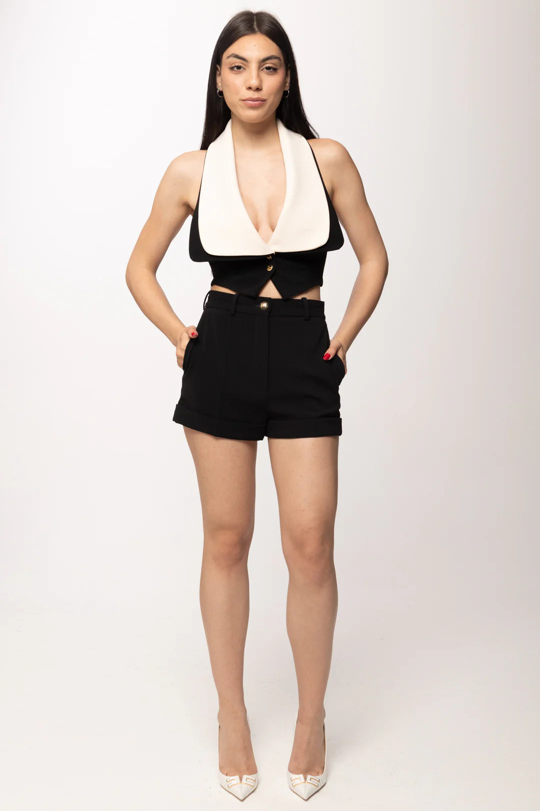 WOMEN'S VEST CROP BLACK & WHITE