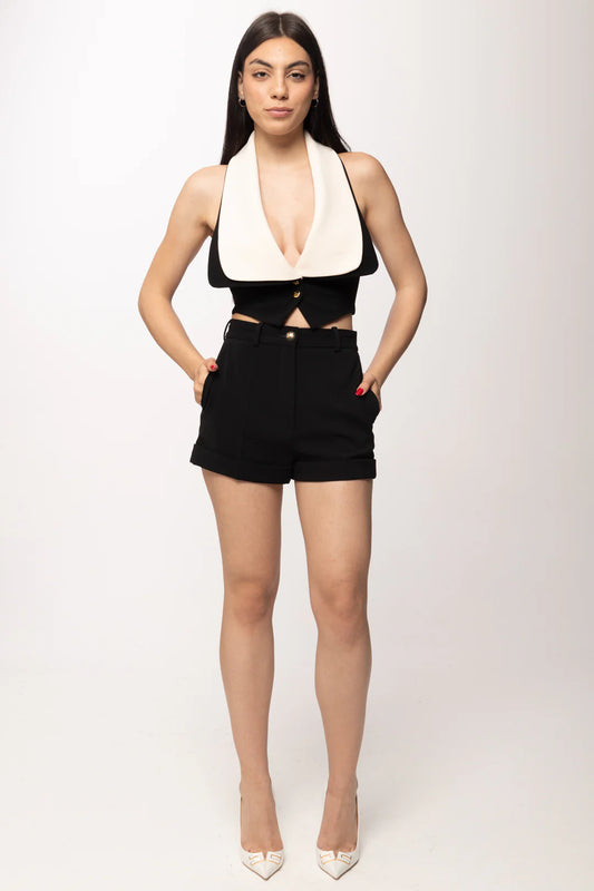 WOMEN'S VEST CROP BLACK & WHITE