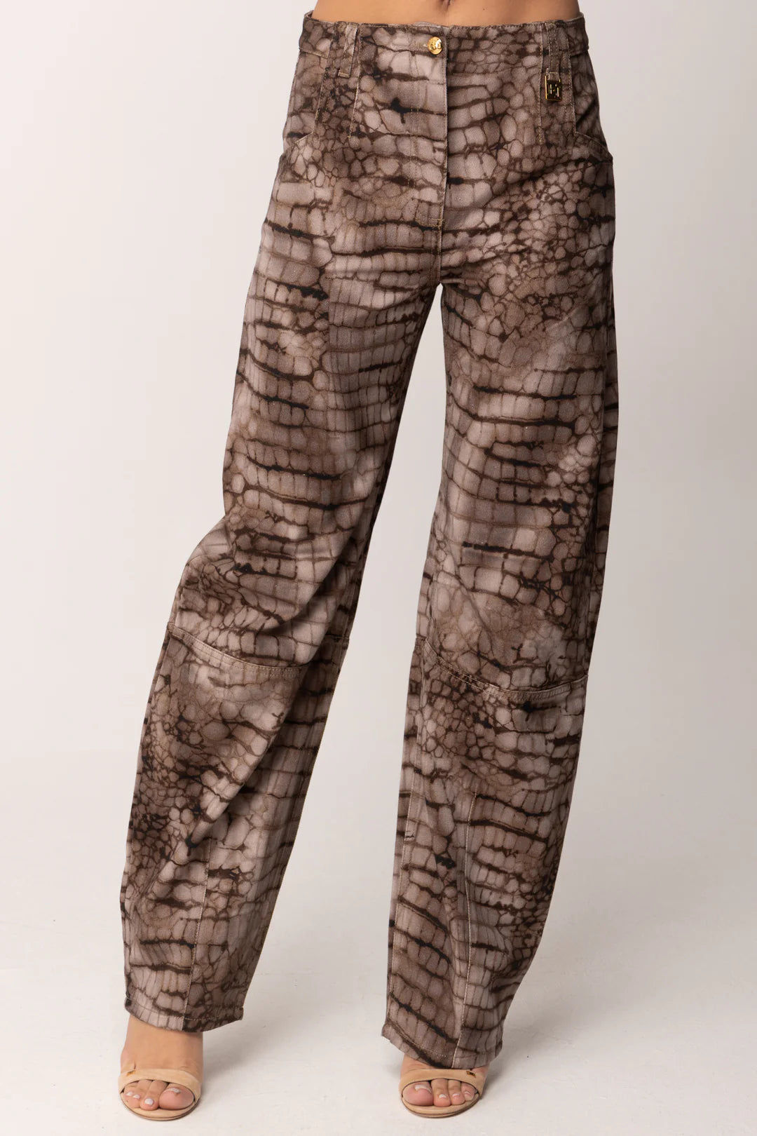 WOMEN'S JEANS TROUSERS CACAO W PRINT