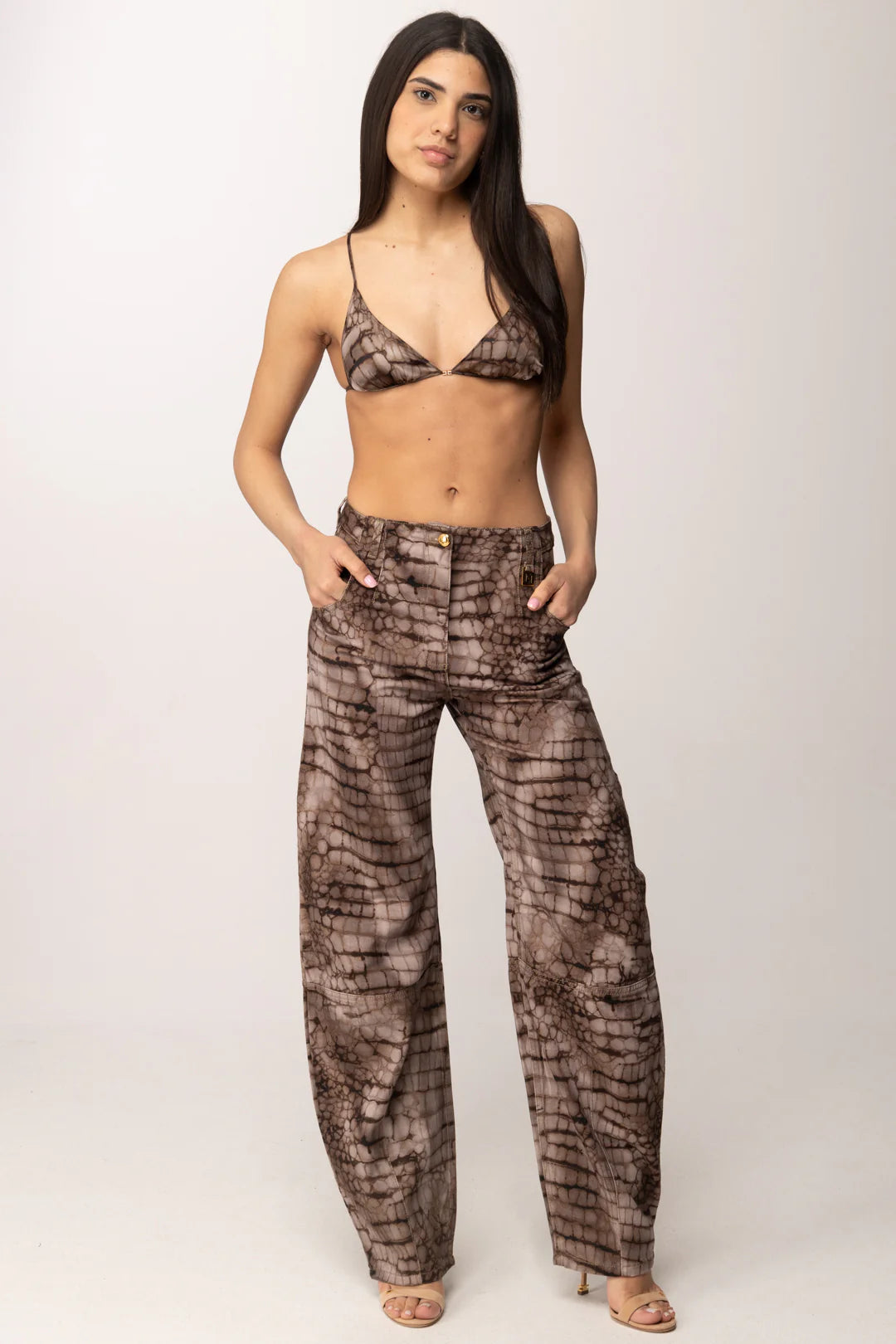 WOMEN'S JEANS TROUSERS CACAO W PRINT