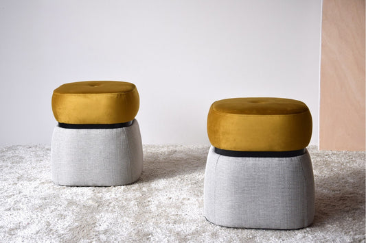 PUF BEIGE Y TERCIOPELO MOSTAZA