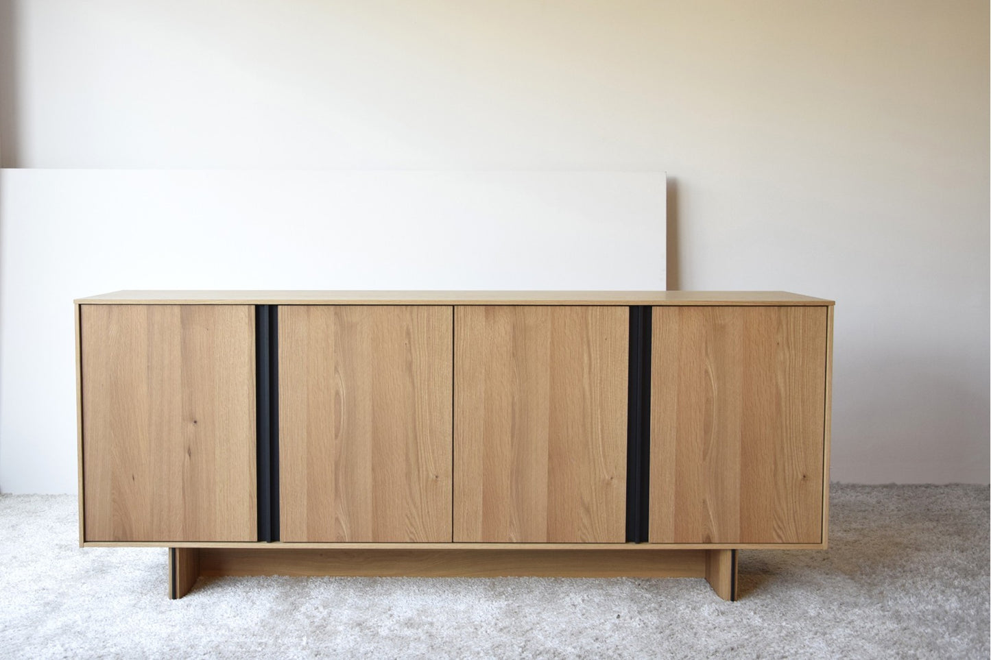 SIDEBOARD. NATURAL OAK AND BLACK METAL