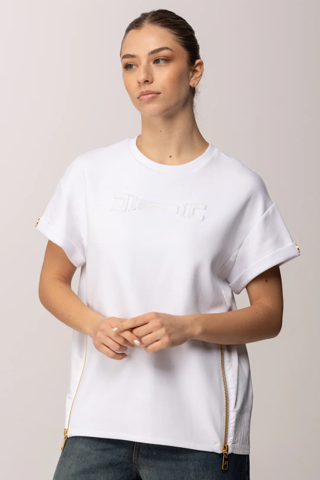 WOMEN'S TSHIRT WHITE W ZIPPERS