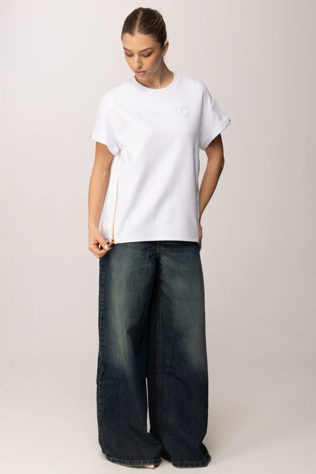 WOMEN'S TSHIRT WHITE W ZIPPERS